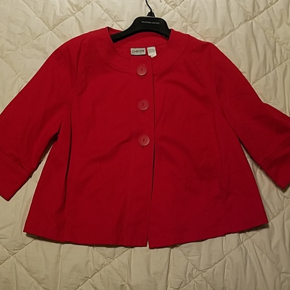Chico's Jackets & Blazers - Chico's Red Jacket 3 Buttons Lightweight Cotton Chicos size 1 Medium